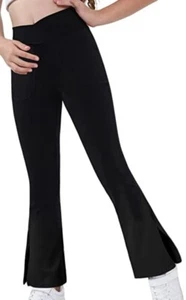 Teen Girls Bootcut Yoga Pants Kids Active Crossover Split Hem Flare Leggings... - Picture 1 of 7