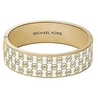 NUEVO BRAZALETE BRAZALETE BISAGRA MONOGRAMA BLANCO TONO DORADO MICHAEL KORS MKJ3542 Foto 1 de 2