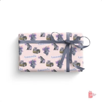 Name Personalized Birthday Gift Wrap with Butterfly Kitten Print Wrapping Paper - Image 1 of 4