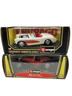 Boxed Die Cast Burago Pair - Chevrolet Corvette And Bugatti 1/24 Bburago  - Image 1 of 4