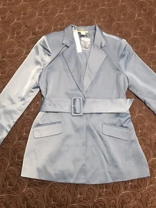 HOUSE OF HARLOW 1960 Belted Blue Satin Blazer Suit Set S - Picture 1 of 9