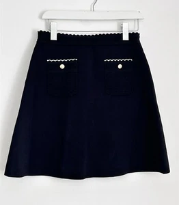 Falda Sandro Tejida Negra Contraste Ribete Festoneado Pull On Talla 2 UK 10/12 - Imagen 1 de 9