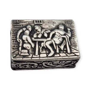 Antique 800 Silver Embossed Tavern Scene Snuff Box, Eur Style - Picture 1 of 12