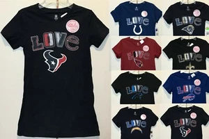 New NFL GIRLS T-shirt Love Football Girl's Tee Shirt Kids - Choose 1 - Picture 1 of 33