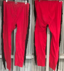 Red Fringe Seam Homemade Stretch 28" Waist Large Pants Leggings AS IS - Picture 1 of 8