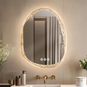 Espejo de tocador retroiluminado transparente LED diseño guijarros de baño irregular LED - Imagen 1 de 19