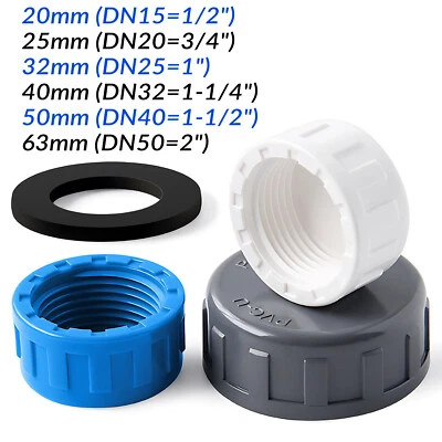 COOBETTER PVC Female Thread End Cap Pipe Fitting Plumbing Stopper Gasket 20 25 32 40 -63mm