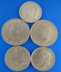 GREECE 10 drachmai five coins 1930,1959,1968,1973,1992 .One silver. - Picture 1 of 2