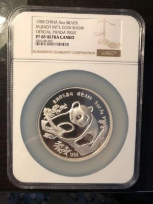 PF68 1988 China 5oz Plata Munich Internacional Coin Show Foto 1 de 2
