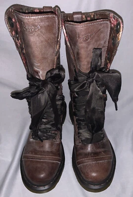 Dr Martens Triumph Brown Leather Floral Lined Fold Over Lace Up Size 6, 6.5/37 - Image 1 of 4
