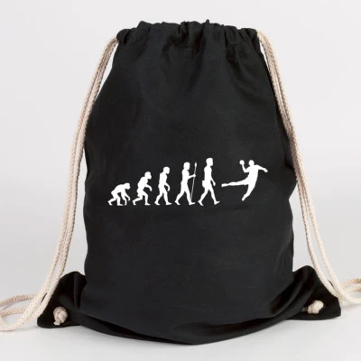 JUNIWORDS Turnbeutel Motiv "Evolution Handball" ver. Farben Geschenk Tasche