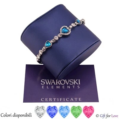 Bracciale donna argento Swarovski Elements originale G4Love cristalli cuori rosa - Immagine 1 di 2