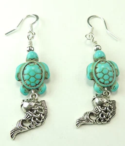 Turtle Howlite Earrings with fish Handcrafted Jewelry - Picture 1 of 1