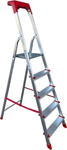 Scala Alluminio 5 Gradini Uso Domestico Ultra Leggera con Ripiano Superiore - Foto 1 di 3