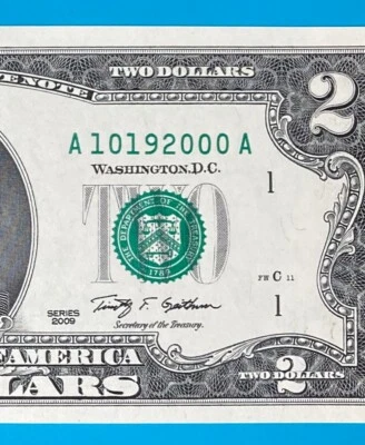 October 19, 2000 : A 10192000 A BIRTHDAY Note $2 Two Dollar Bill *UNC* - Image 1 of 3