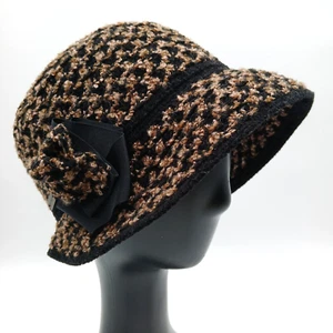 Betmar New York Cloche Bucket Hat Brown & Black Knit W/ Bow One Size - Picture 1 of 14