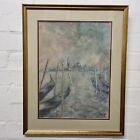Kay Lake Signed Pastel Boats In A River Probably Venice Dated 1996