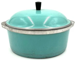 Horno/olla holandesa vintage CLUB verde azulado de 4 cuartos de galón de aluminio con tapa - Imagen 1 de 9