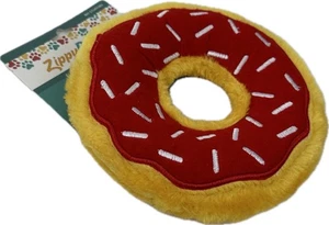 Zippy Paws Cherry Red Sprinkles Squeaky Durable Plush Donutz Doughnut Dog Toy - Picture 1 of 2