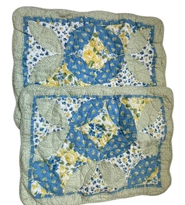 Laura Ashley Cottage Floral Quilted Pillow Sham Set Green Blue Yellow 20x26 - Picture 1 of 8