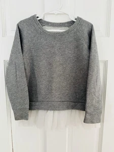 Crewcuts J. Crew Girls Gray Sweatshirt With White Tulle Trim Size 4/5 - Picture 1 of 5