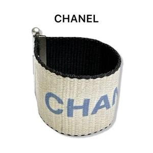 CHANEL Bangle Bracelet Blue Logo Silver Width: 1.8 in. Wrist Size: 6.3" - Picture 1 of 5