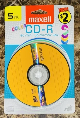 5 Pack Maxell Color CD-R Data - Music Photos - 80mins 700mb - NEW SEALED NOS YL - Image 1 of 2