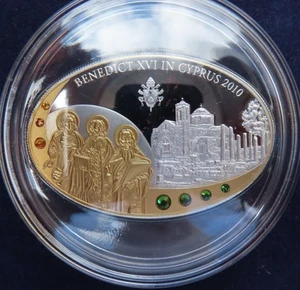 Cook Islands 5 Dollar 2010 Papst Benedikt in Zypern Swarovski 999 Silber 25,00 g - Bild 1 von 2