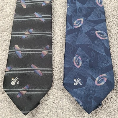 Don Loper Lot of 2 Vintage Neckties Black W/Stripes & Blue W/Swirls - Image 1 of 4