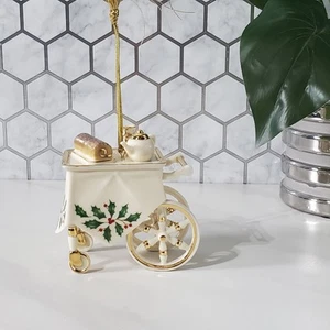 Vintage Lenox Holly Holiday Tea Dessert Cart Christmas Ornament 1986 - Picture 1 of 15