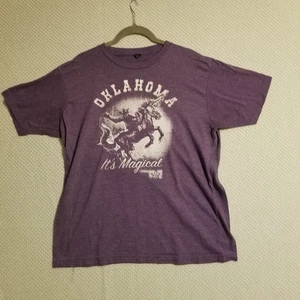 Retro Oklahoma Unicorn Cowboy Purple Shirt Tourist Okie Horse Rider Size Large - Picture 1 of 8