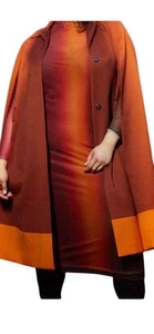 Eloquii Cape Coat Women Size 22/24 Colorblock Brown Orange NO Belt Lined Snap - Picture 1 of 19
