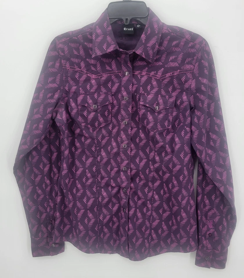 Camisa Cruel Western Mujer Mediana Púrpura Geométrica Manga Larga Perla A Presión Foto 1 de 4