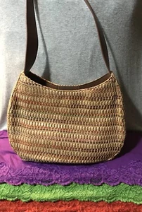 Bolso de Hombro Fossil Vintage Natural Multicolor Cuero Marrón Paja Borde a Presión - Imagen 1 de 12
