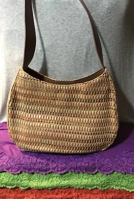 Fossil Vintage Natural Multi-Color Straw Brown Leather Trim Snap Shoulder Bag - Image 1 of 4