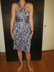 Elie Tahari Blue Black white Tan Silk Dress Size M - Picture 1 of 4