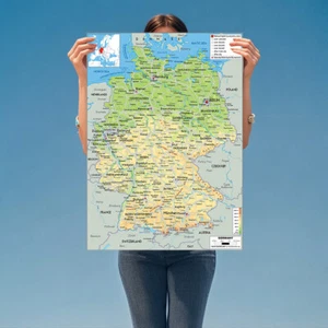 Deutschland Karte Geographische Karte Englisch Kunstdruck Bild Poster Politische - Picture 1 of 20