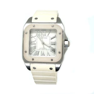 Cartier Santos 100 Watch MID White Rubber Clad - Mid Size, Stainless Steel Bezel - Picture 1 of 8