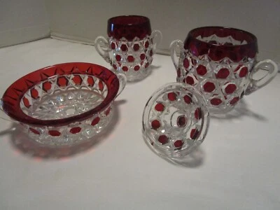 EAPG Vidrio Victoriano Bloque Rojo Lote 4 Piezas Servir Artículos Lote Años 1890 Elegante Foto 1 de 4