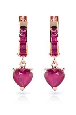 14K SOLID GOLD HOOP EARRING WITH NATURAL RUBIES  - Image 1 of 4