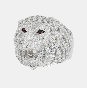 Baguette Lion Moissanite Diamond Ring VVS 925 Silver Passes Tester SIZE 10 - Picture 1 of 3