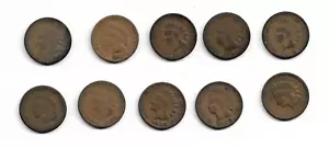 Lote de 10 centavos indios: 1880 1881 1882 1883 1884 1885 1886 1887 1888 1889 - Imagen 1 de 2