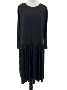 J. Jill Women's Black Pleated Bottom Drawstring Waist Knit Dress Size Large Tall - Picture 1 of 6