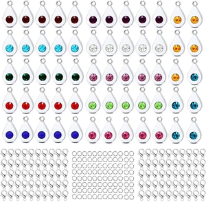 260Pcs Charms for Jewelry Making, 60Pcs Silver Drop-Shape Crystal Birthstone Cha - Picture 1 of 7