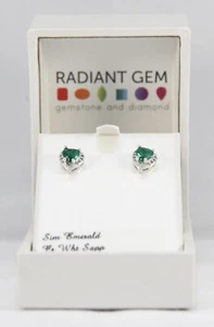 Radiant Gem Sterling Silver Earrings With Simulated Emerald - Picture 1 of 8