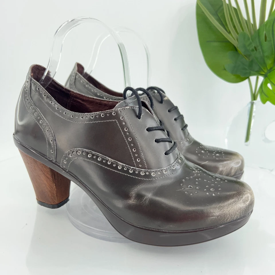 Zapatos de salón Sanita Betsey Oxford para mujer talla 40 9 gris charol tacón bloque con cordones retro Foto 1 de 4