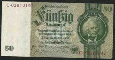 GERMANY 50 REICHSMARK 1933 P-182b, Ros:175d XF Watermark: Ornament - Image 1 of 2