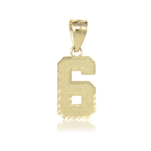 14K Solid Yellow Gold Number Pendant - 0-9 Dia Cut Necklace Charm Men Women - Picture 1 of 12