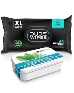 DUDE WIPES & ZENWISE #2 BUNDLE - 48 FLUSHABLE WIPES & 15 DIGESTIVE ENZYMES - Picture 1 of 5