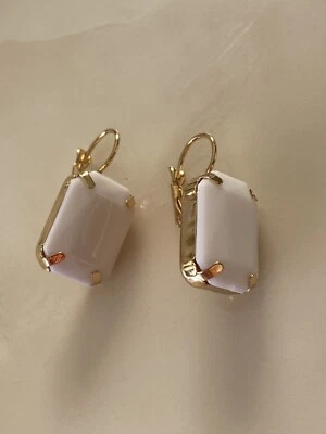 NEW Gorgeous Gold Plated WHITE GLASS Crystal Huggie Dangle Fashion Earrings Mini - image 1 of 3